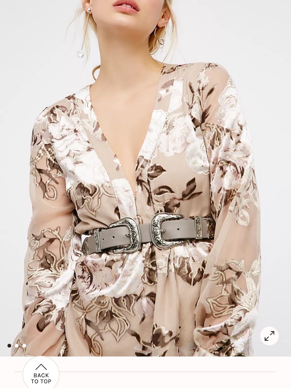 Free People Nude Pink Boho Floral V-Neck Long Sleeve Tunic/Dress Small